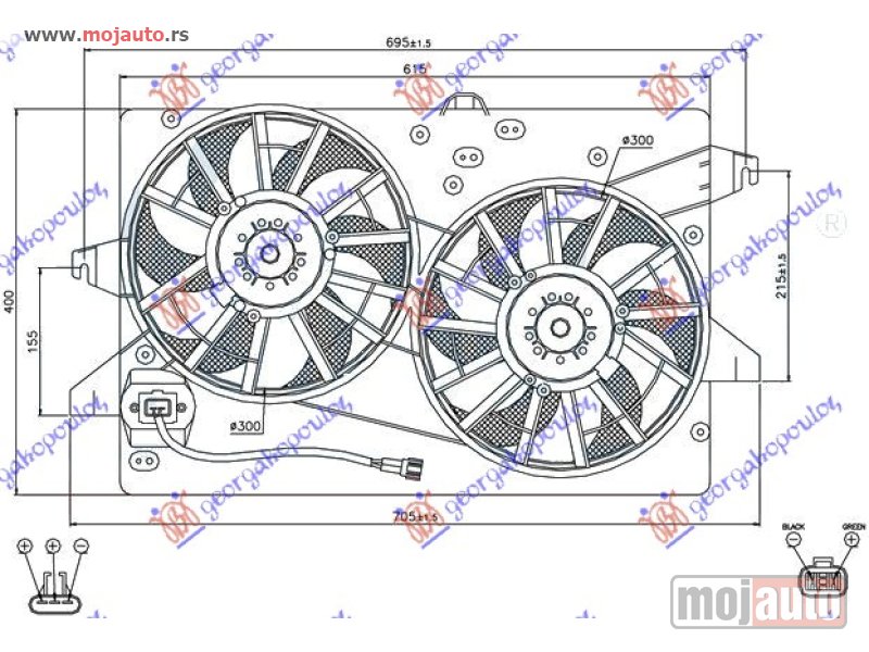 Glavna slika -  VENTILATOR (DUPLI) KOMPLET (BENZIN/DIZEL) (+AC) Ford mondeo 00-07 -dostupno - MojAuto