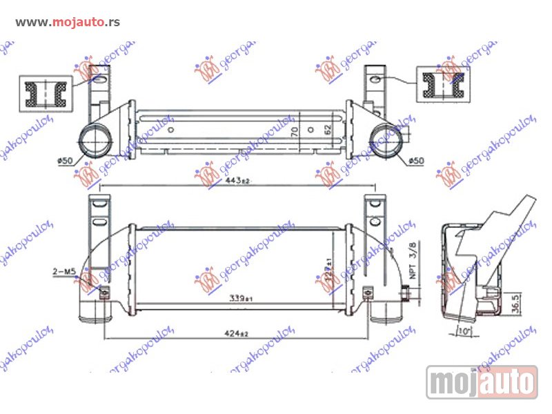 Glavna slika -  HLADNJAK INTERKULERA 1.8 Di-TDCi DIZEL (340x128x62) -07 Ford transit connect 03-10 -dostupno - MojAuto