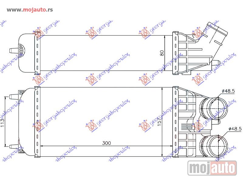 Glavna slika -  HLADNJAK INTERKULERA 1.4-1.6 DIZEL (300x157x80) 48.5mm Peugeot partner 08-15 -dostupno - MojAuto