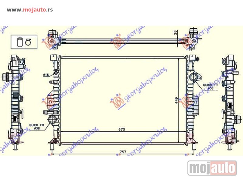 Glavna slika -  HLADNJAK MOTORA ZA SVE MODELE BENZIN/DIZEL (AUTO) (670x449x26) Ford s-max 11-15 -dostupno - MojAuto