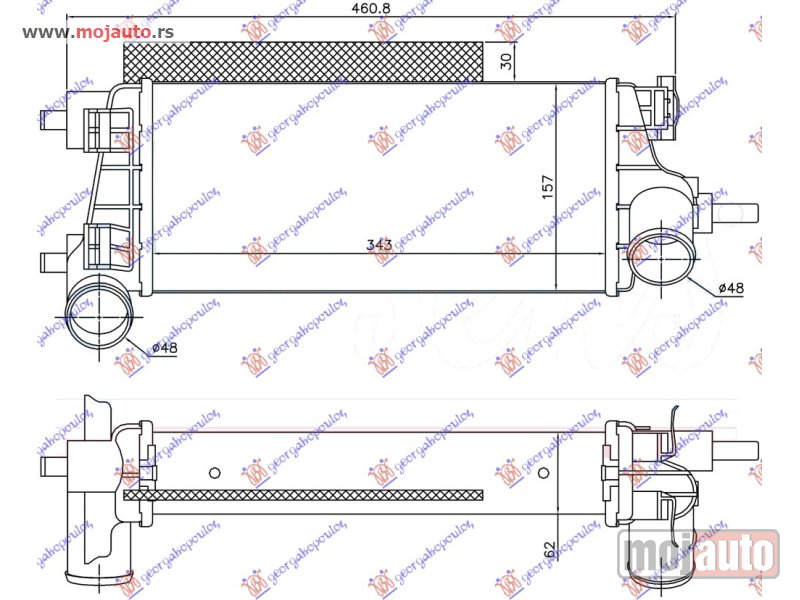 Glavna slika -  HLADNJAK INTERKULERA 1.0 EcoBoost (343x157x62) Ford focus c-max 14- -dostupno - MojAuto