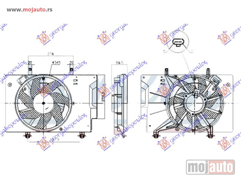 Glavna slika -  VENTILATOR KOMPLET (1.0 ECOBOOST BENZIN) (+AC) (345mm) (2+2 PIN) (NISSENS) Ford focus 11-14 -dostupno - MojAuto