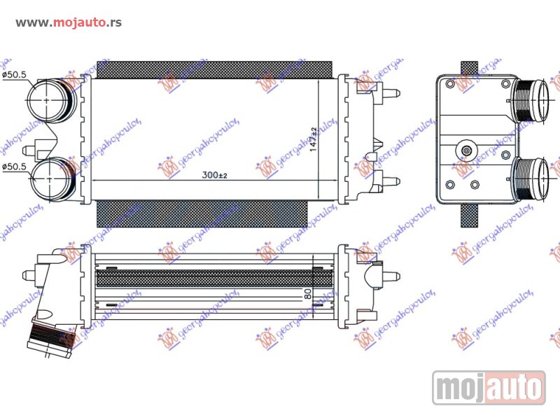 Glavna slika -  HLADNJAK INTERKULERA 1.5-1.6 TDCi (300x147x80) 50.5 Ford transit/tourneo courier 13- -dostupno - MojAuto