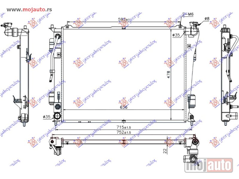 Glavna slika -  HLADNJAK MOTORA 2.0/2.4 BENZIN (AUTO) (635x480x16) Hyundai sonata 11-15 -dostupno - MojAuto