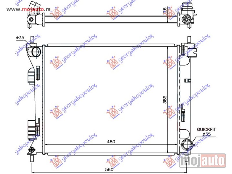 Glavna slika -  HLADNJAK MOTORA 1.1/1.4 CRDi (MAN) DIZEL (480x385x26) (TURSKA) Hyundai i20 12-14 -dostupno - MojAuto