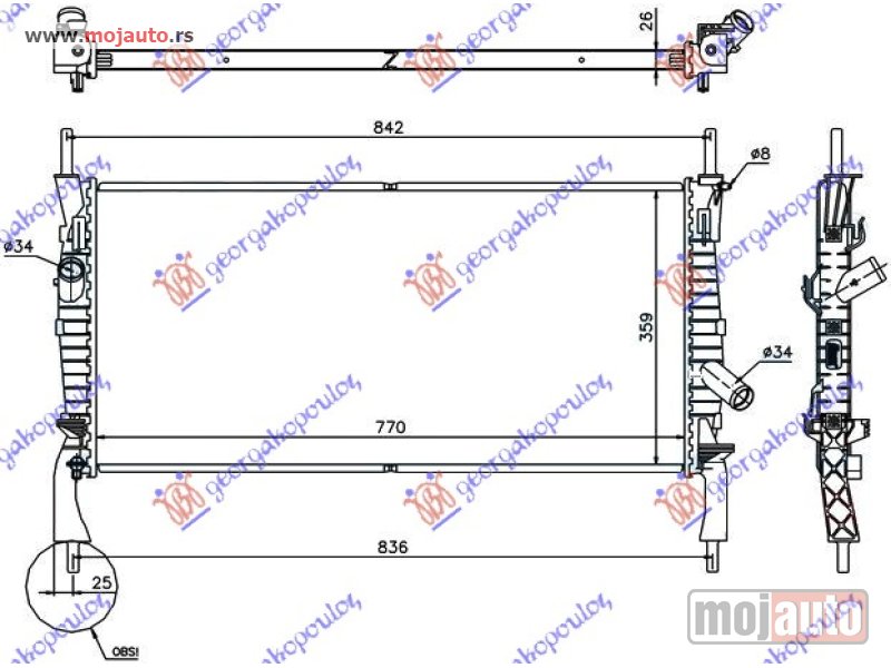 Glavna slika -  HLADNJAK MOTORA 2.2/2.4 TDCI 2.3i (+AC) (76.8x38) Ford transit 06-13 -dostupno - MojAuto