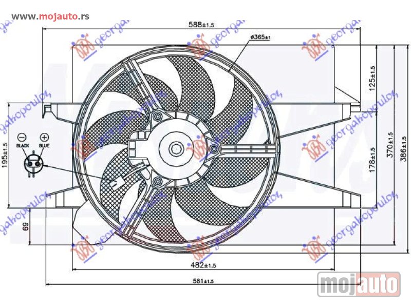 Glavna slika -  VENTILATOR KOMPLET (BENZIN/DIZEL) (+AC) (DUGULJASTI KONEKTOR) Mazda 2 03-07 -dostupno - MojAuto