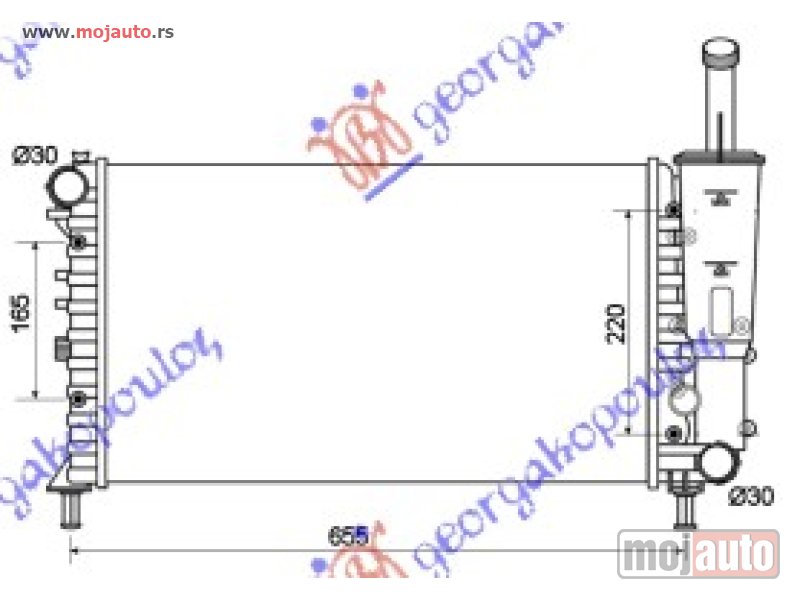 Glavna slika -  HLADNJAK MOTORA 1.2 8V/16V 03- (58x31.7x18) (VALEO TIP) Fiat punto 03-11 -dostupno - MojAuto
