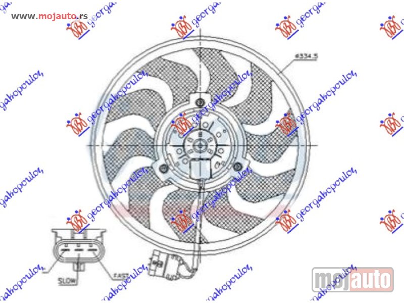 Glavna slika -  VENTILATOR (MOTOR+ELISA) (1.6/2.0 TURBO BENZIN - 1.3/1.7/1.9 CDTI DIZEL) (335mm) (3 PIN) Opel astra h 04-10 -dostupno - MojAuto