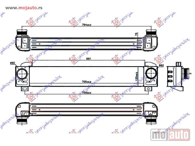 Glavna slika -  HLADNJAK INTERKULERA 1.6 THP BENZIN (700x120x76) Peugeot 308 08-13 -dostupno - MojAuto