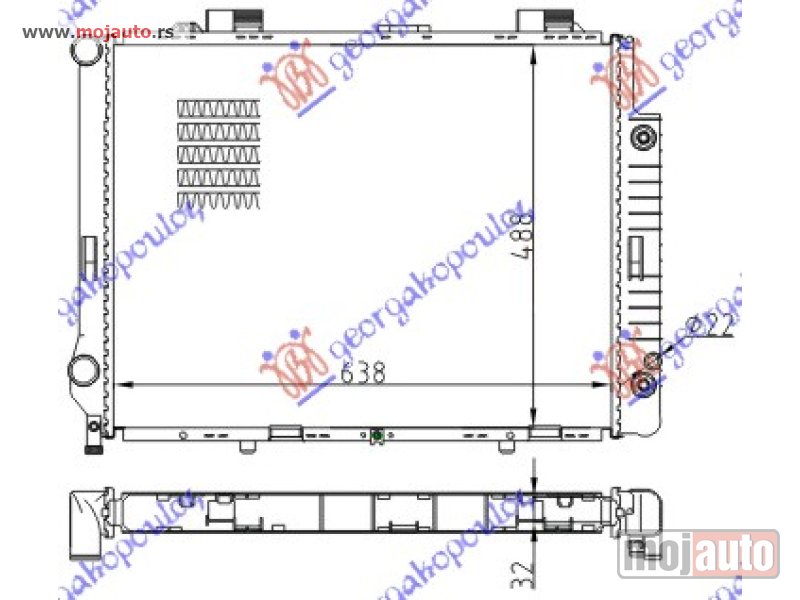 Glavna slika -  HLADNJAK MOTORA 2.8/3.2 BENZIN (AUTO) (+/-AC) (64x49.2) Mercedes e class (w210) 96-99 -dostupno - MojAuto