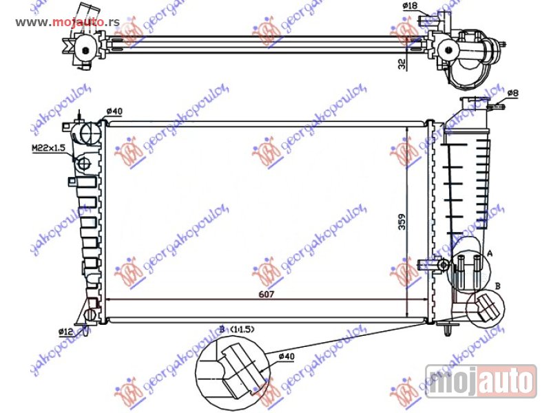 Glavna slika -  HLADNJAK MOTORA 1.9 TURBO DIZEL (+/-AC) (607x359x32) Peugeot 306 99-00 -dostupno - MojAuto