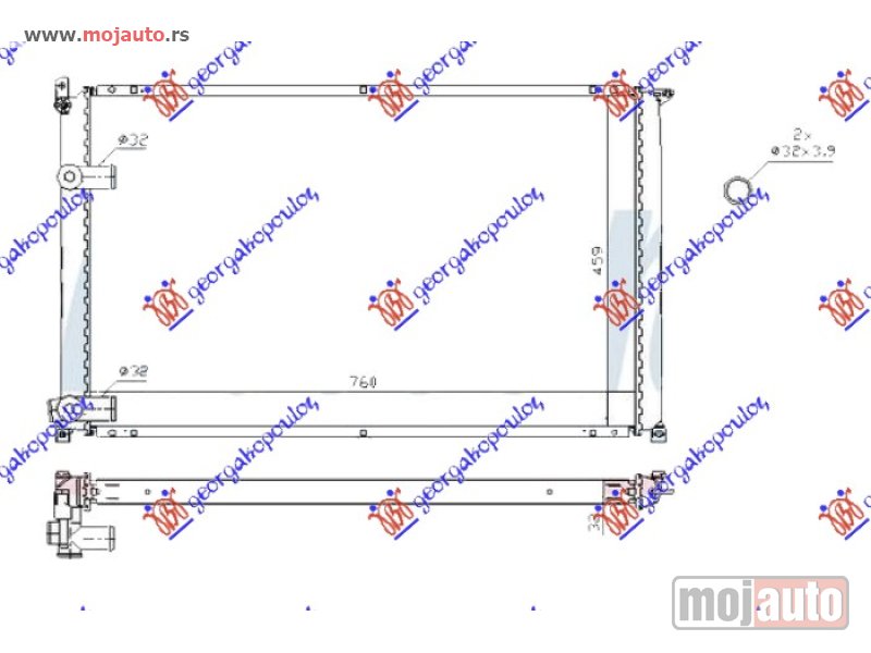Glavna slika -  HLADNJAK MOTORA 2.5 DIZEL (+/-AC) (760x459) (MAHLE BEHR) Renault master/mascott 98-09 -dostupno - MojAuto