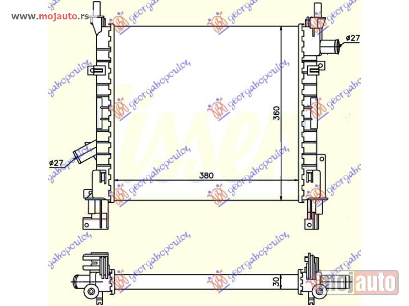 Glavna slika -  HLADNJAK MOTORA BENZIN (+/-AC) (380x349 x16) Ford ka 97-08 -dostupno - MojAuto