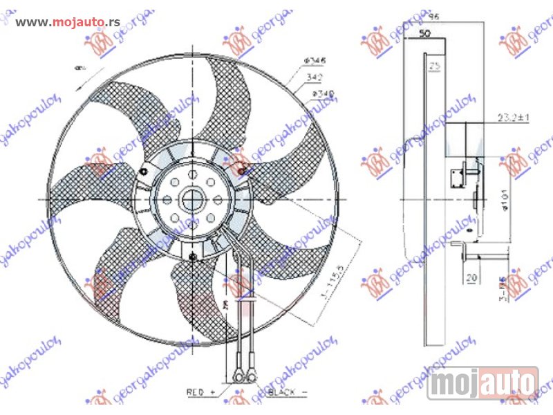 Glavna slika -  VENTILATOR (MOTOR+ELISA) (340mm) (2 KABLA) Vw transporter (t4) 91-96 -dostupno - MojAuto