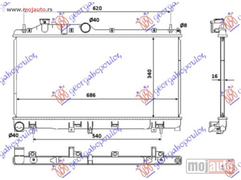Glavna slika -  HLADNJAK MOTORA 2.0/2.5 BENZIN (34x68.5x16) Subaru impreza 08-14 -dostupno - MojAuto