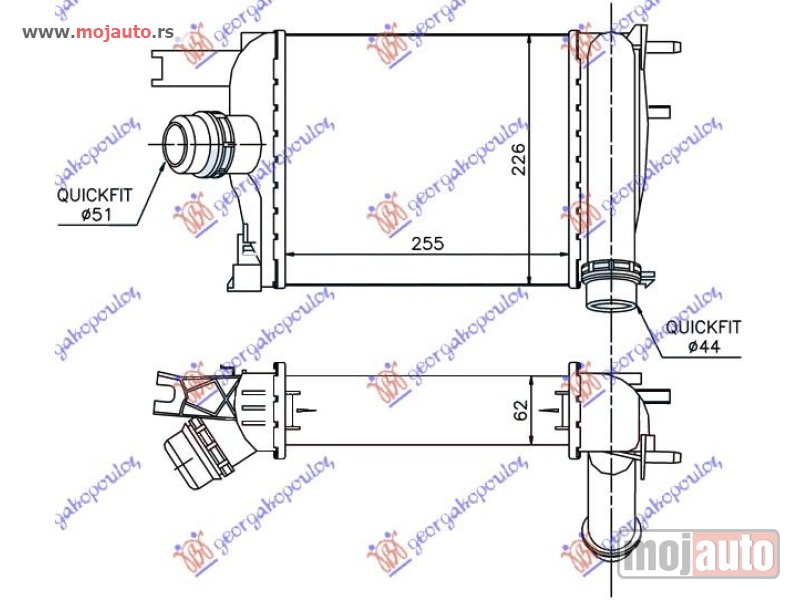Glavna slika -  HLADNJAK INTERKULERA 1.5 DCi DIZEL (255x226x62) Dacia sandero 12-16 -dostupno - MojAuto