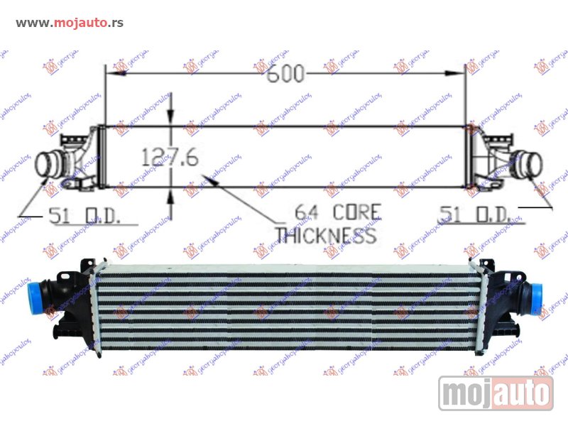 Glavna slika -  HLADNJAK INTERKULERA (60x129x64) Chevrolet aveo sdn-h/b 12- -dostupno - MojAuto