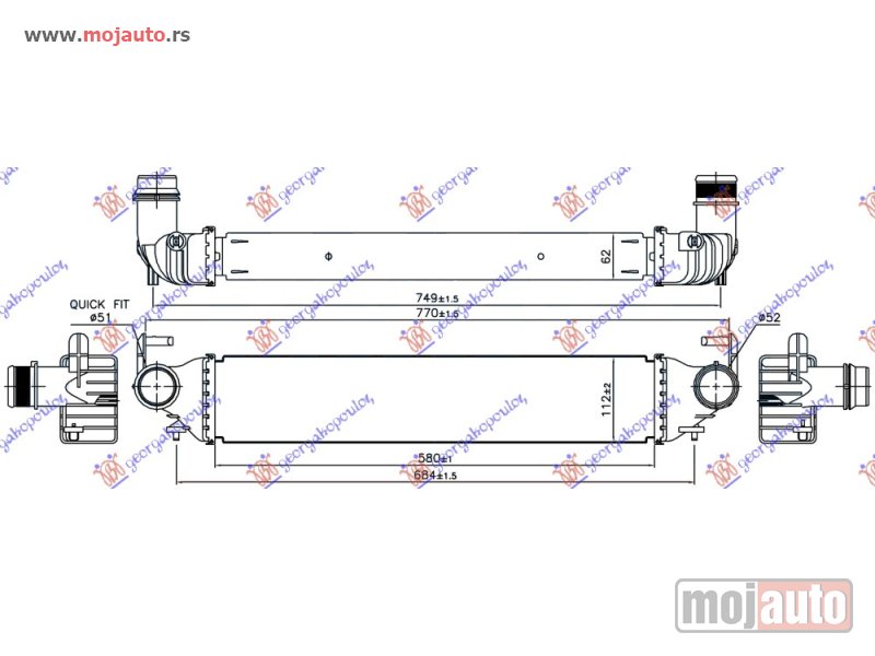 Glavna slika -  HLADNJAK INTERKULERA SVI MODELI BENZIN-DIZEL (580x112x62) Fiat 500 x 19- -dostupno - MojAuto