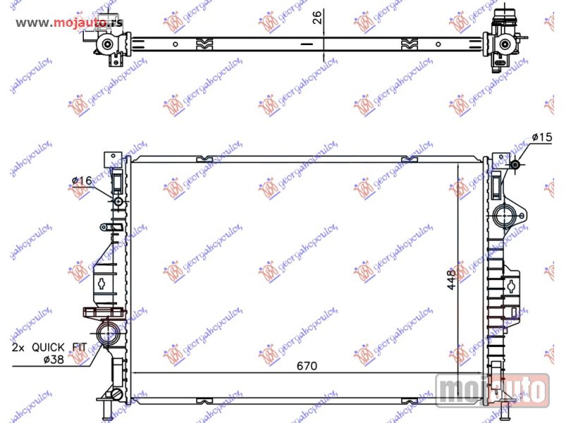 Glavna slika -  HLADNJAK MOTORA 2.0 TDCi DIZEL (AUTO) (670x448x26) /15 Ford kuga 13-16 -dostupno - MojAuto