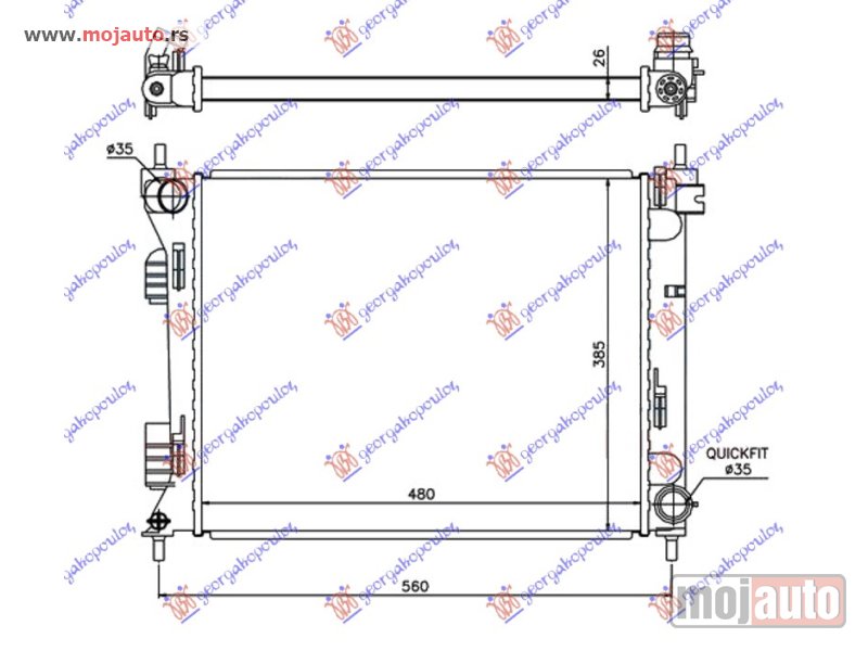 Glavna slika -  HLADNJAK MOTORA 1.1/1.4 CRDi (MAN) DIZEL (480x385x26) (INDIJA) Hyundai accent 14-18 (export type) -dostupno - MojAuto
