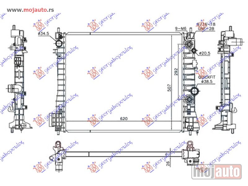 Glavna slika -  HLADNJAK MOTORA 1.7 DTi/CDTi DIZEL (AUTO) (620x510x26) Chevrolet trax 13- -dostupno - MojAuto