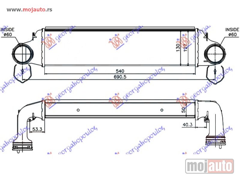 Glavna slika -  HLADNJAK INTERKULERA 2.0 TD 03-06 (54x130x50) (62-62) Bmw series 3 (e46) compact 01-05 -dostupno - MojAuto