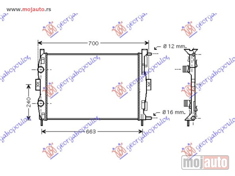 Glavna slika -  HLADNJAK MOTORA 1.4/1.6 16V (+/-AC) (59x45x18) Renault megane sdn-h/b-l/b 02-05 -dostupno - MojAuto