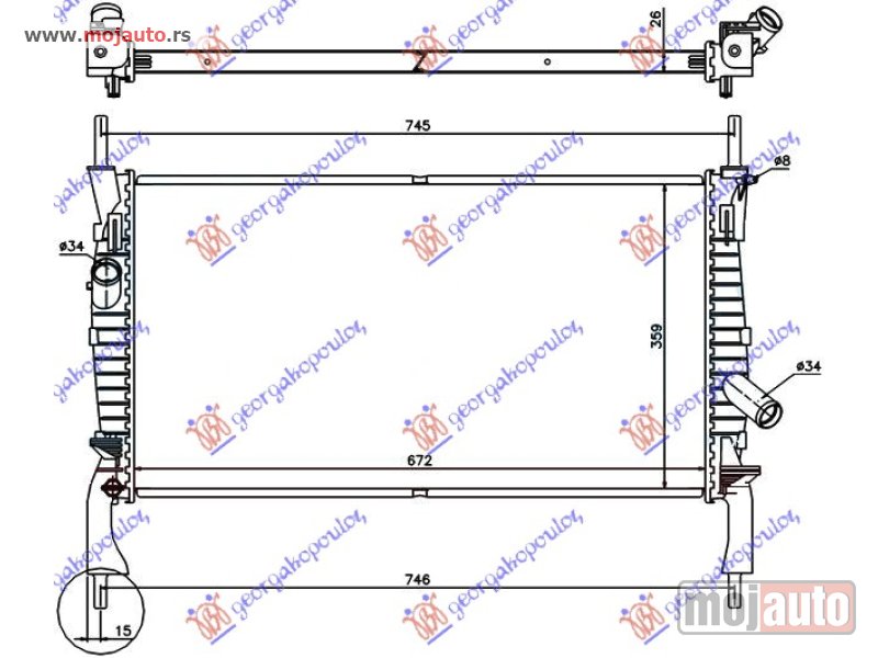 Glavna slika -  HLADNJAK MOTORA 2.2/2.3 TDCI 2.4i (-AC) (67x38) Ford transit 06-13 -dostupno - MojAuto