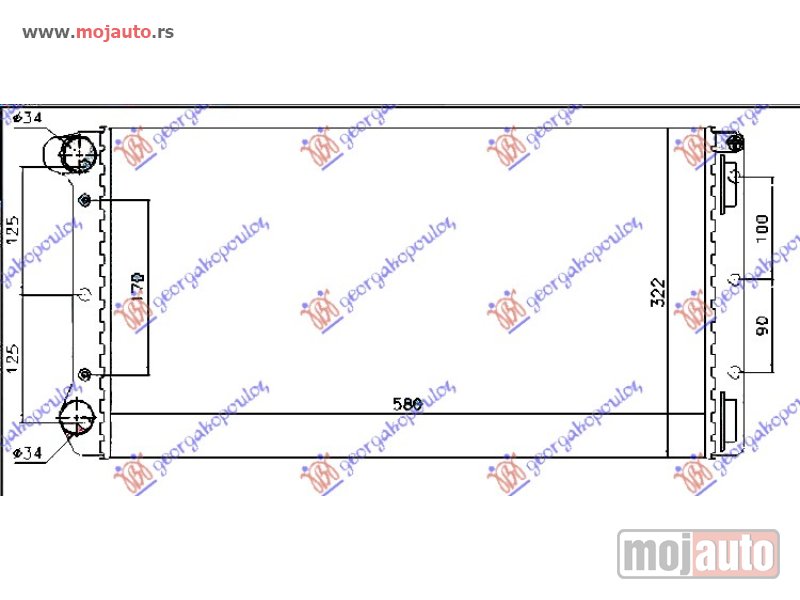 Glavna slika -  HLADNJAK MOTORA 1.9 JTD (58x30.8x38) (MARELLI TIP) Fiat punto 03-11 -dostupno - MojAuto