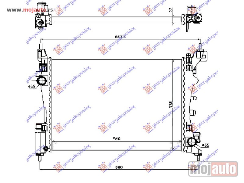 Glavna slika -  HLADNJAK MOTORA ZA SVE MODELE BENZIN (MAN/AUTO) (+/-AC) (54x37.5) Fiat grande punto 05-12 -dostupno - MojAuto