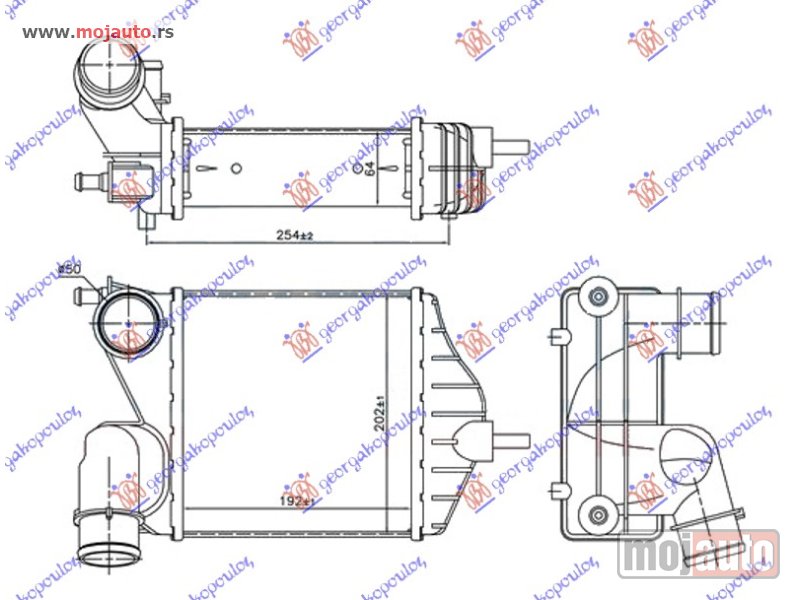Glavna slika -  HLADNJAK INTERKULERA 1.6 MJTD-1.9 JTD (192x209x65) Lancia musa 03-13 -dostupno - MojAuto