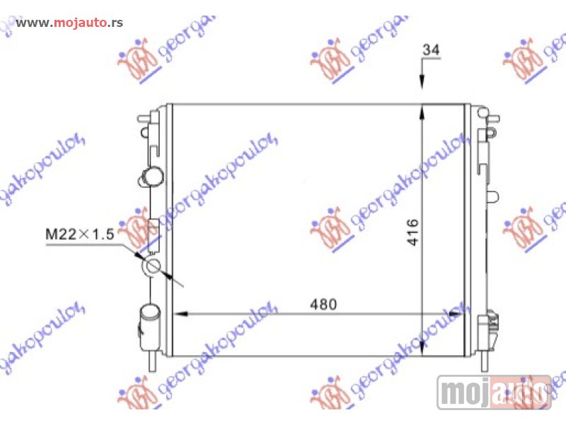 Glavna slika -  HLADNJAK MOTORA BENZIN/DIZEL (48x41) SA PUMPOM Renault kangoo 98-03 -dostupno - MojAuto