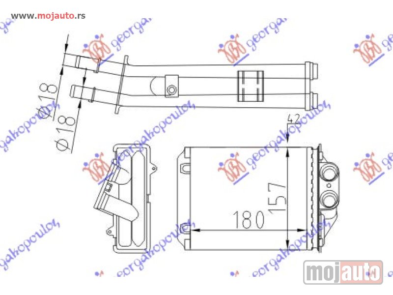 Glavna slika -  GREJAC KABINE (180x157) (KOMPLET SA CEVIMA) Fiat 500 15- -dostupno - MojAuto