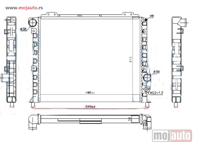 Glavna slika -  HLADNJAK MOTORA 2.0/2.5 (+/-AC) (49x41.5) Alfa romeo alfa 75 85-92 -nedostupno - MojAuto