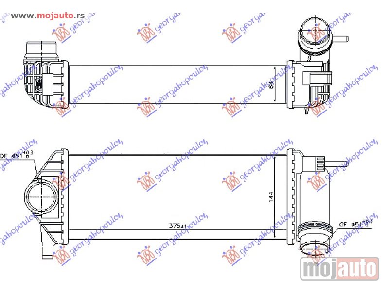 Glavna slika -  HLADNJAK INTERKULERA 1.2 TCE BENZIN - 1.5 DCi DIZEL (375x145x64) BRZA SPOJNICA Renault kangoo 08-13 -dostupno - MojAuto