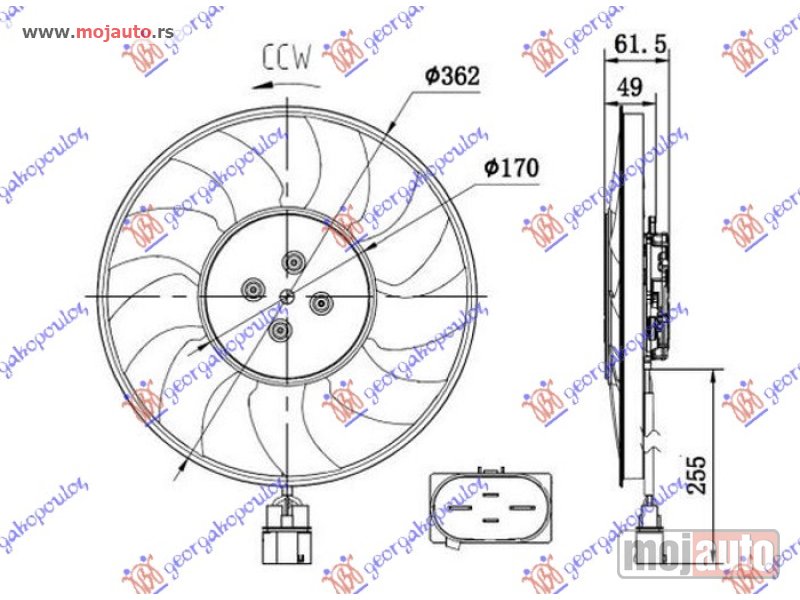 Glavna slika -  VENTILATOR (MOTOR+ELISA) (2.0-3.0 TFSI BENZIN - 2.0-3.0 TDI DIZEL) (370mm) (400W) (4 PIN) DESNO Audi a5 19- -dostupno - MojAuto
