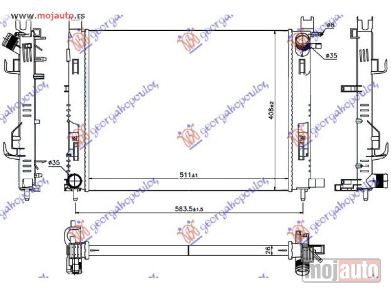 Glavna slika -  HLADNJAK MOTORA BENZIN/DIZEL (+AC) (51x40.8x2.7) 12- Dacia sandero 12-16 -dostupno - MojAuto