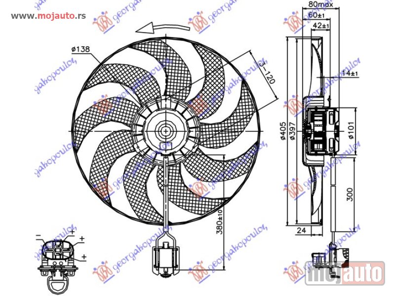 Glavna slika -  VENTILATOR (MOTOR+ELISA) (1.4/1.6/1.8 TURBO) (400mm) (4 PIN) Chevrolet cruze 13- -dostupno - MojAuto