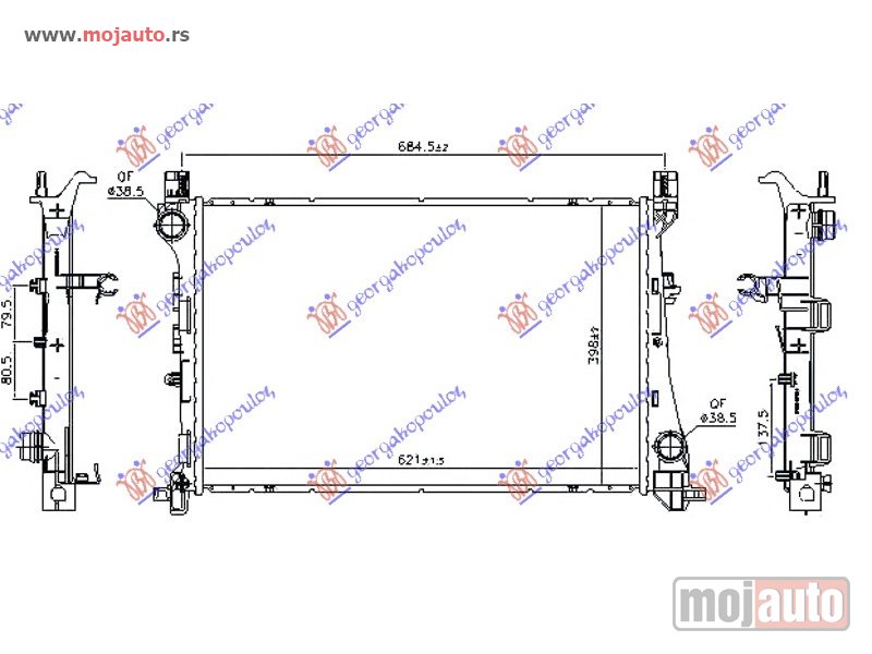 Glavna slika -  HLADNJAK MOTORA 1.6 MJTD DIZEL (MAN/AUTO) (620x400x26) Fiat 500 l 12-17 -dostupno - MojAuto