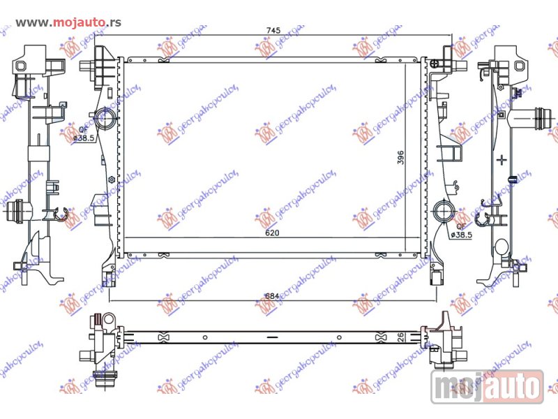 Glavna slika -  HLADNJAK MOTORA 2.0 MJTD DIZEL (MAN/AUTO) (620x396x26) Fiat 500 x 19- -dostupno - MojAuto