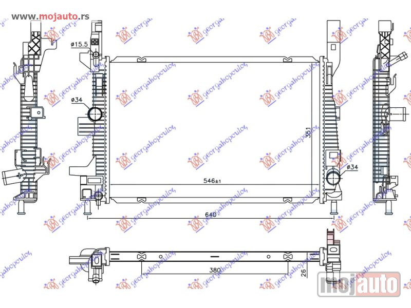 Glavna slika -  HLADNJAK MOTORA 1.5 TDCi DIZEL (AUTO) (546x351x26) Ford transit/tourneo connect 19-22 -dostupno - MojAuto