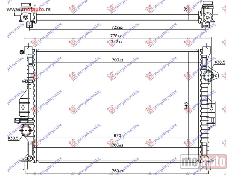 Glavna slika -  HLADNJAK MOTORA 1.6 EcoBoost BENZIN / 2.0 TDCi DIZEL (MAN) (670x449x26) -15 Ford kuga 13-16 -dostupno - MojAuto