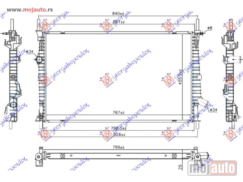 Glavna slika -  HLADNJAK MOTORA 2.0 TDCi DIZEL (765x460x26) FWD Ford transit 19- -nedostupno - MojAuto
