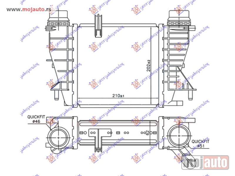 Glavna slika -  HLADNJAK INTERKULERA 1.5 dCi DIZEL (210x202x62) Nissan note 06-13 -dostupno - MojAuto