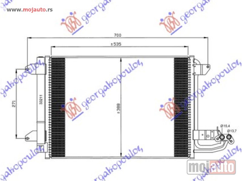 Glavna slika -  HLADNJAK KLIME BENZIN/DIZEL (550x390x16) Vw golf plus 04-09 -dostupno - MojAuto