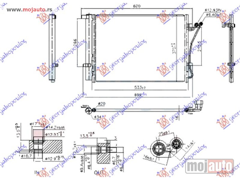 Glavna slika -  HLADNJAK KLIME 1.2/1.4/1.6 BENZIN (490x370x12) Hyundai i20 08-12 -nedostupno - MojAuto