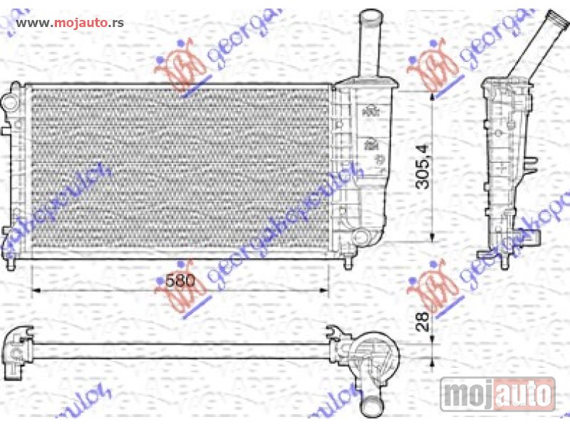 Glavna slika -  HLADNJAK MOTORA 1.4i 16V (+/-AC) (58x30.5) Fiat punto 03-11 -nedostupno - MojAuto