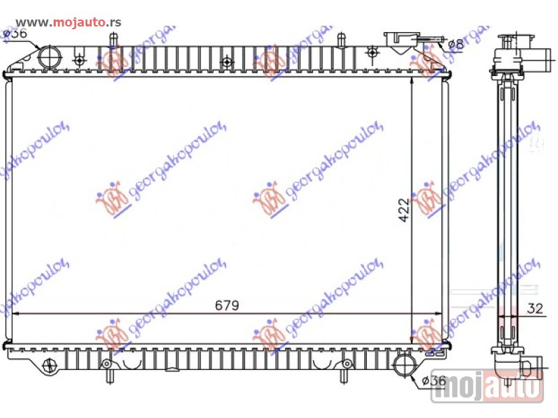 Glavna slika -  HLADNJAK MOTORA 1.6i 16V/2.0 D (42.3x68.5) POKLOPAC DESNO Nissan serena (c23) 92-01 -dostupno - MojAuto