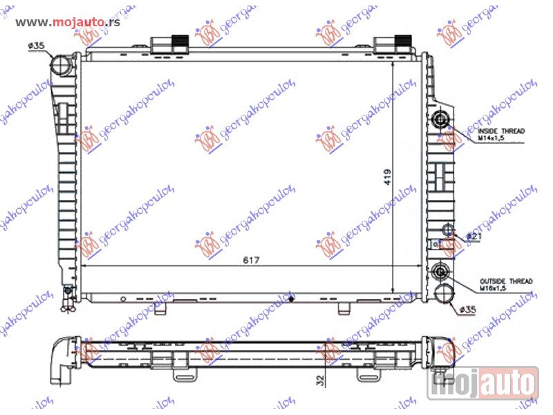 Glavna slika -  HLADNJAK MOTORA ZA SVE MODELE DIZEL (?AN/?UTO) (+AC) (61.5x42) Mercedes c class (w202) 93-99 -dostupno - MojAuto